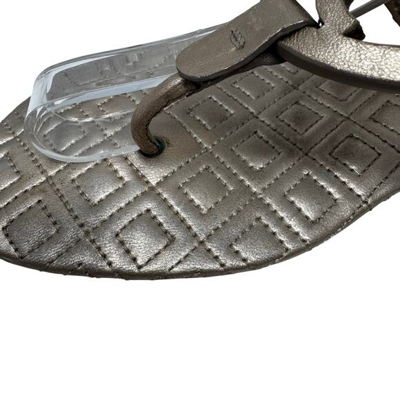 Tory Burch Miller Marion Gold Metallic Quilted Leather Logo Sandals Size 9.5 - Picture 12 of 12